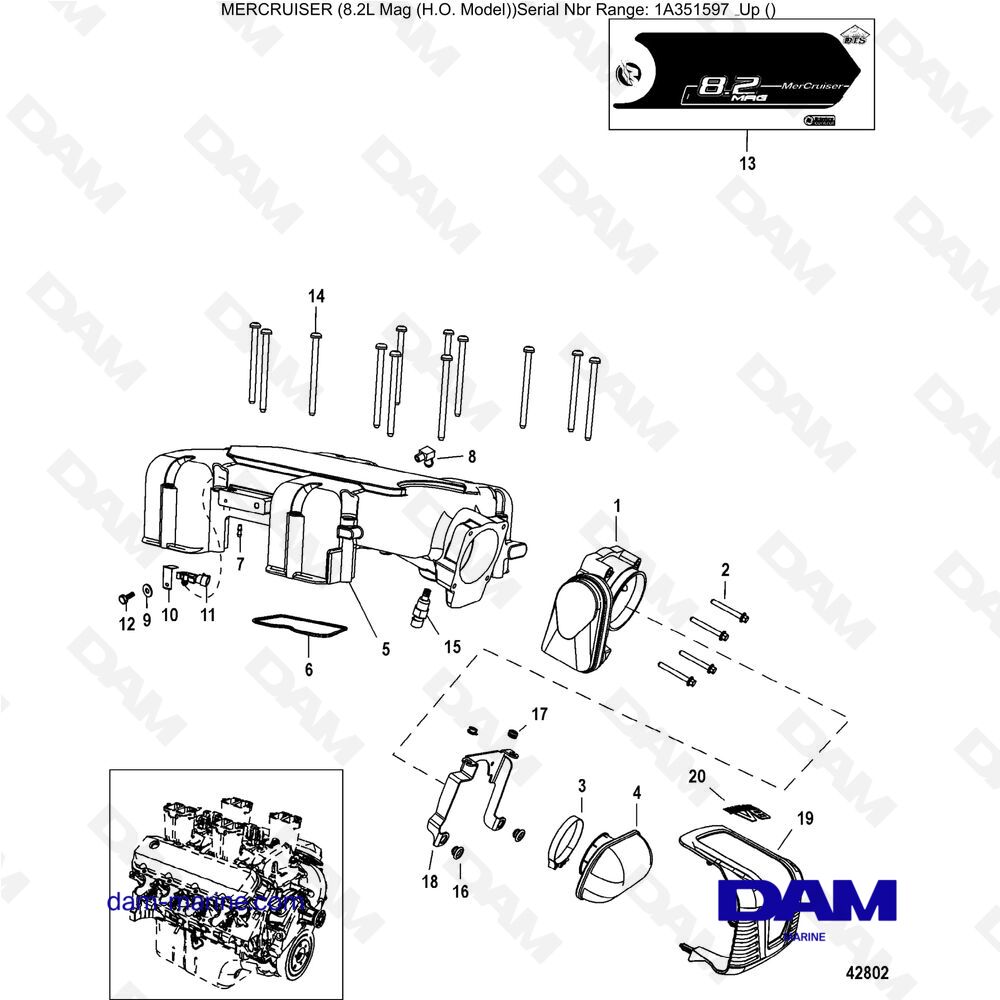 Vue éclatée CORPO FARFALLATO, CAMBIO ACCELERATORE DIGITALE pour moteur Mercruiser 502 MAG MPI HO