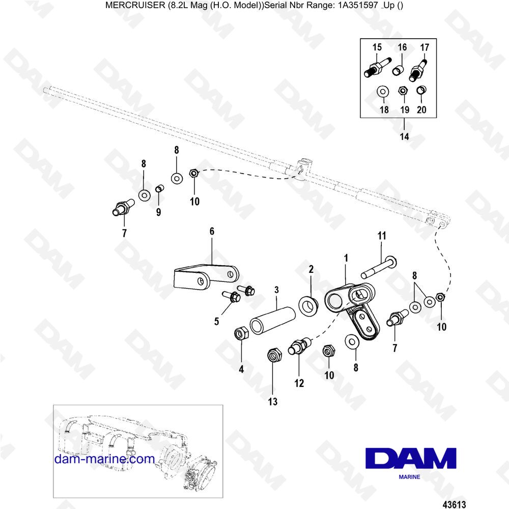 Vue éclatée GRUPPO LEVA ACCELERATORE, CAMBIO ACCELERATORE MECCANICO pour moteur Mercruiser 502 MAG MPI HO