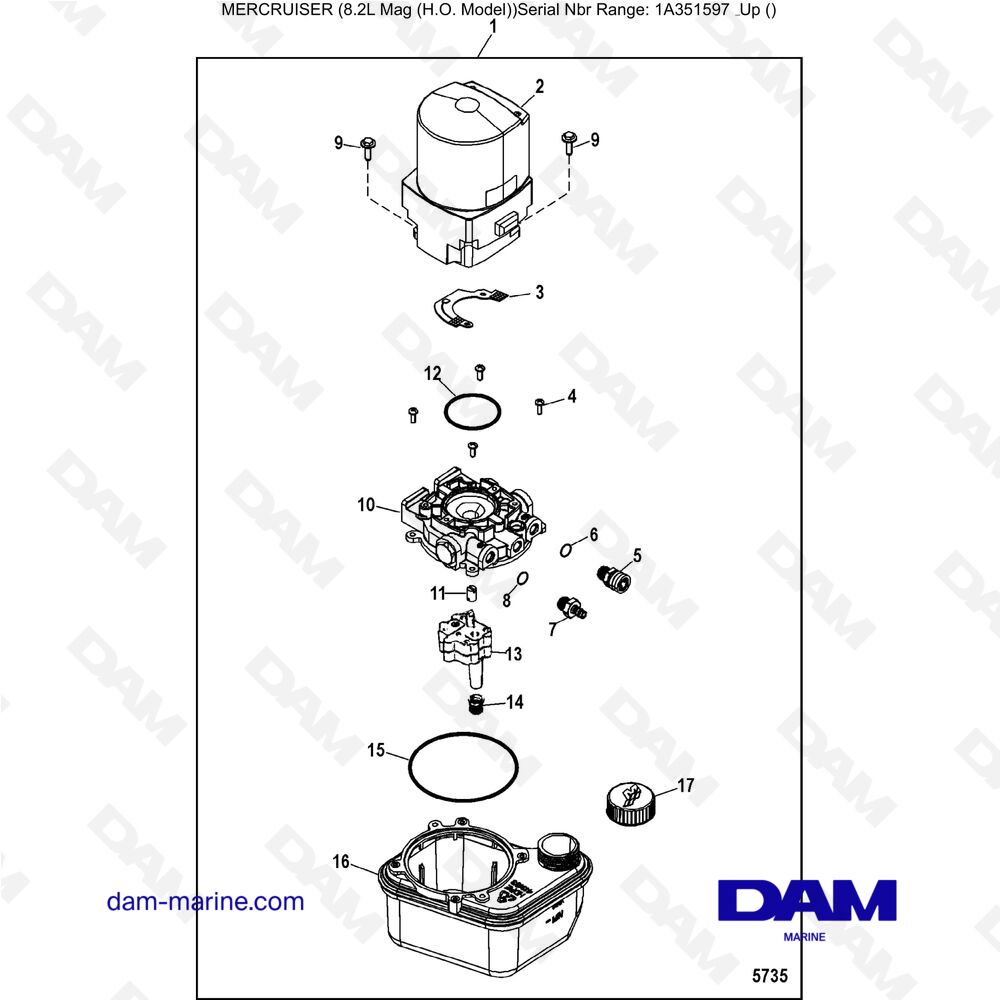 Vue éclatée COMPONENTI DELLA POMPA E DEL MOTORE TRIM pour moteur Mercruiser 502 MAG MPI HO