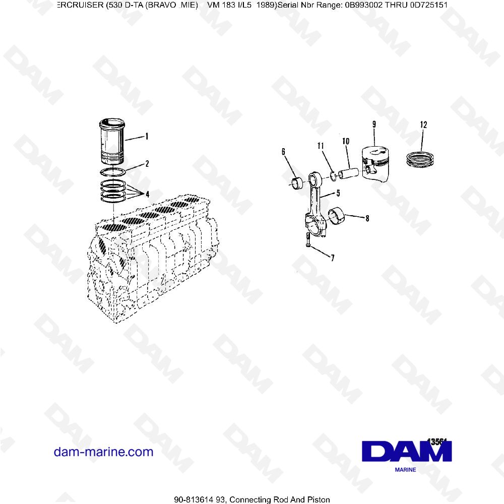 Vue éclatée CONNECTING ROD AND PISTON pour moteur MERCRUISER 530D-TA