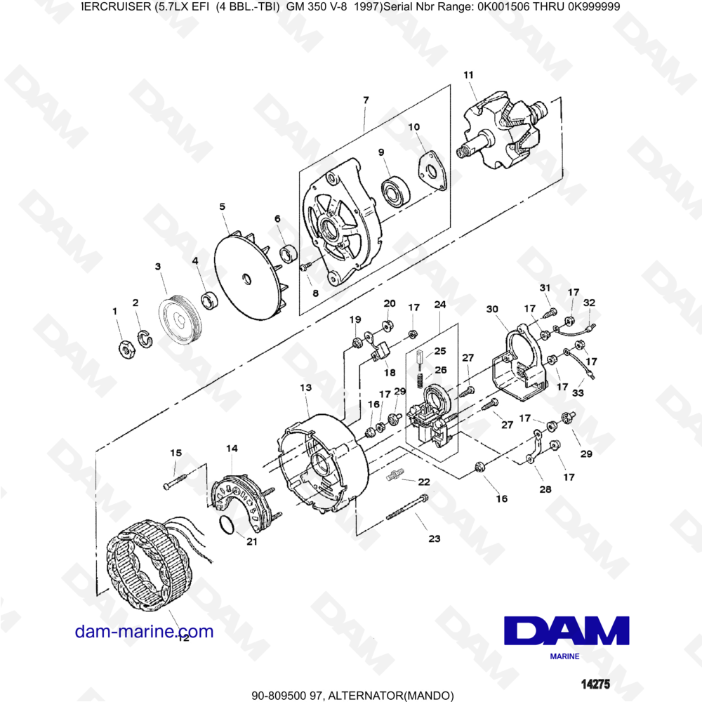 Vue éclatée ALTERNATOR pour moteur MERCRUISER 5.7LX EFI