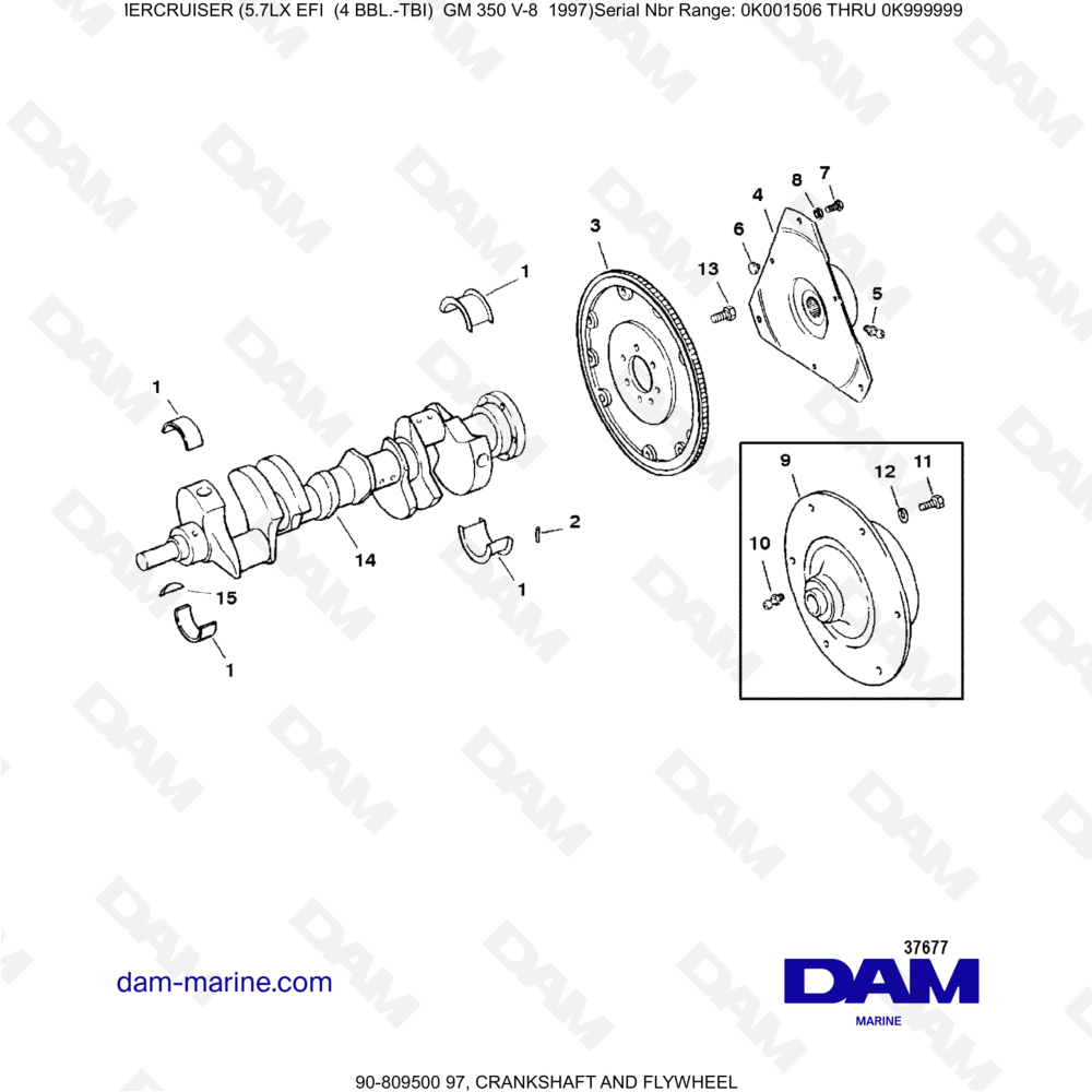 Vue éclatée CRANKSHAFT AND FLYWHEEL pour moteur MERCRUISER 5.7LX EFI