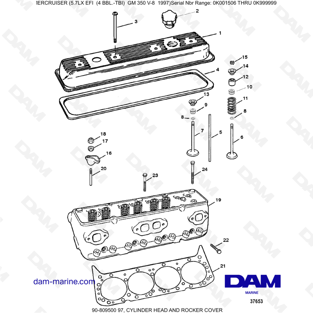 Vue éclatée CYLINDER HEAD AND CYLINDER COVER pour moteur MERCRUISER 5.7LX EFI