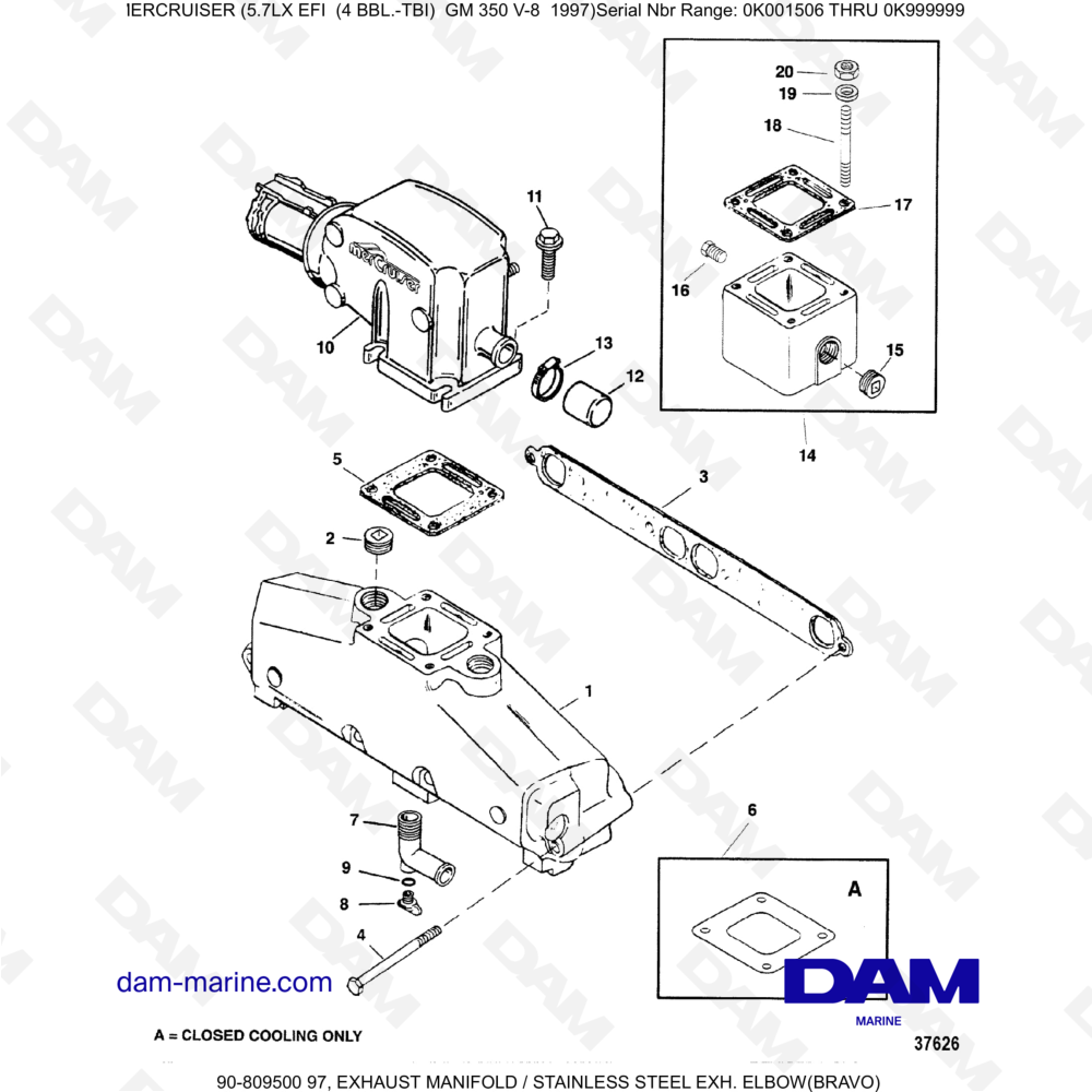 Vue éclatée EXHAUST MANIFOLD pour moteur MERCRUISER 5.7LX EFI