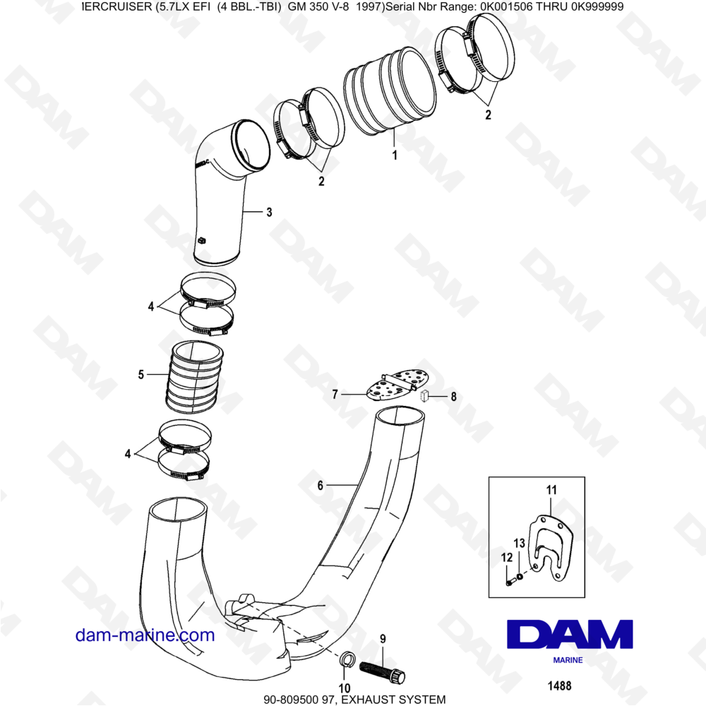 Vue éclatée EXHAUST SYSTEM pour moteur MERCRUISER 5.7LX EFI