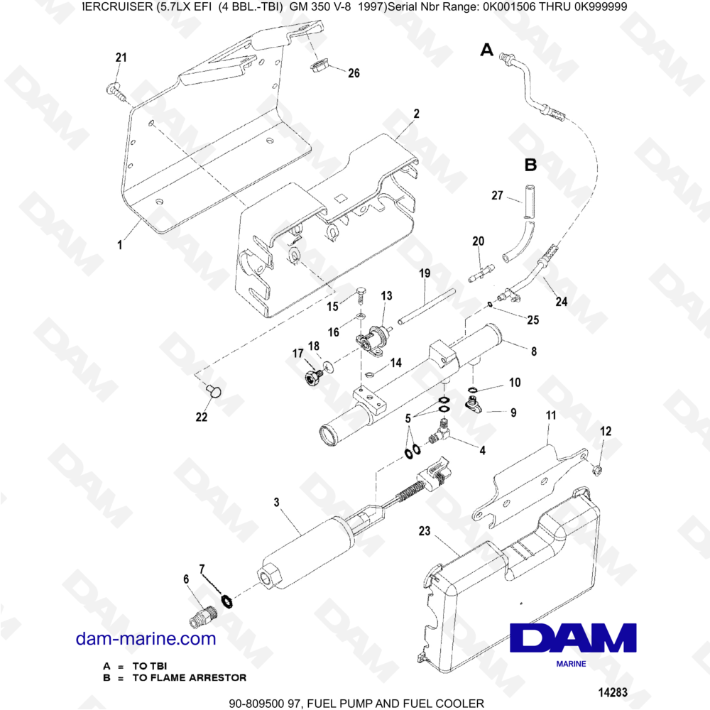 Vue éclatée FUEL PUMP AND FUEL COOLER pour moteur MERCRUISER 5.7LX EFI