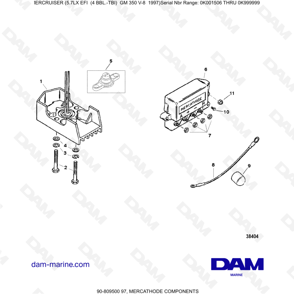 Vue éclatée MERCATHODE pour moteur MERCRUISER 5.7LX EFI
