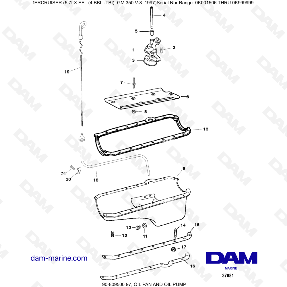Vue éclatée OIL PAN AND OIL PUMP pour moteur MERCRUISER 5.7LX EFI