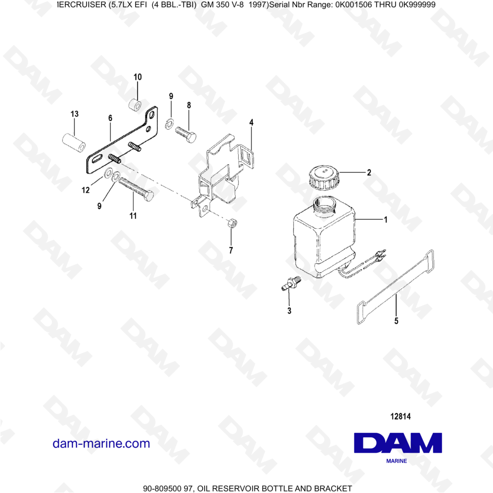 Vue éclatée OIL TANK AND SUPPORT pour moteur MERCRUISER 5.7LX EFI