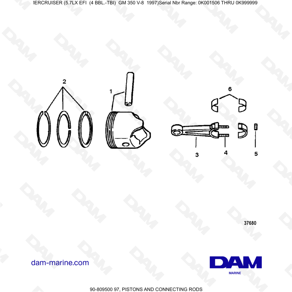 Vue éclatée PISTONS AND CONNECTING ROD pour moteur MERCRUISER 5.7LX EFI