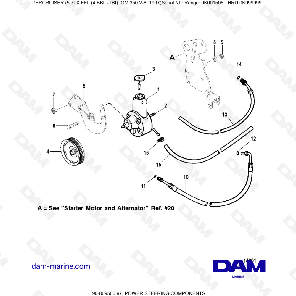 Vue éclatée POWER STEERING COMPONENTS pour moteur MERCRUISER 5.7LX EFI