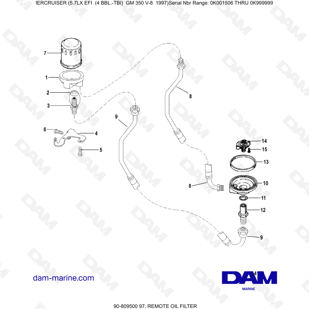 Vue éclatée REMOTE OIL FILTER pour moteur MERCRUISER 5.7LX EFI
