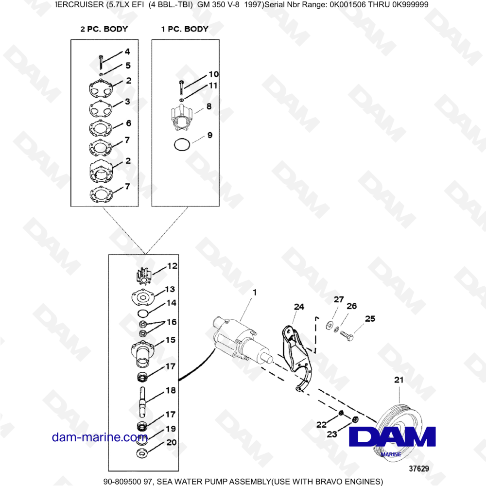 Vue éclatée MARINE PUMP (BRAVO) pour moteur MERCRUISER 5.7LX EFI
