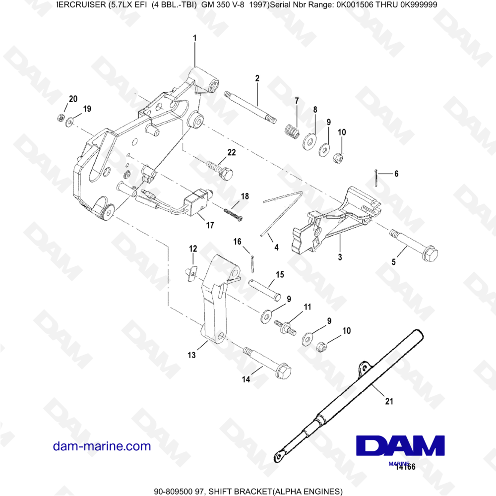 Vue éclatée GEAR SHIFT LEVER SUPPORT (ALPHA) pour moteur MERCRUISER 5.7LX EFI