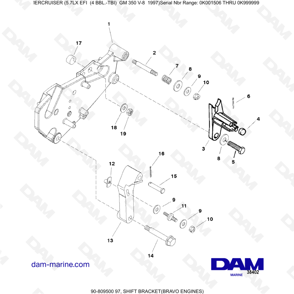 Vue éclatée GEAR SHIFT LEVER SUPPORT (BRAVO) pour moteur MERCRUISER 5.7LX EFI
