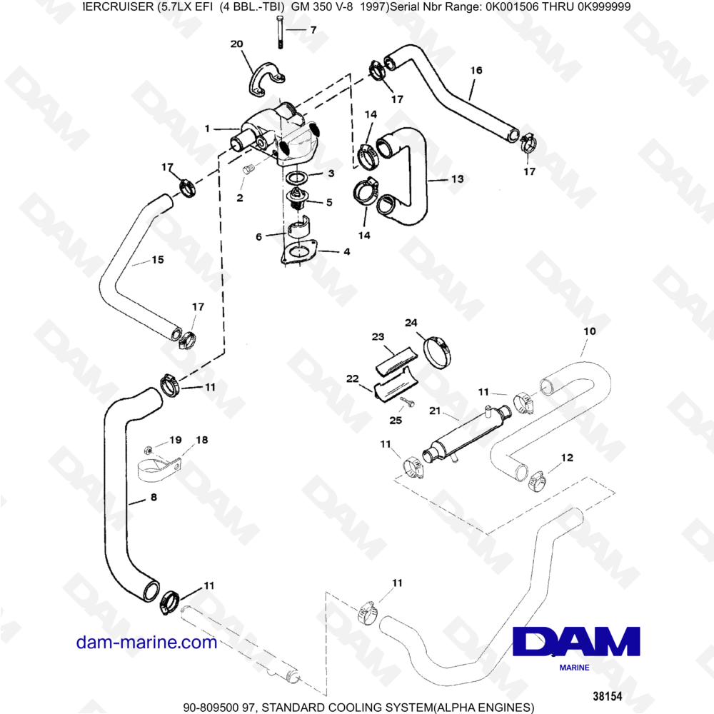 Vue éclatée STANDARD COOLING SYSTEM pour moteur MERCRUISER 5.7LX EFI