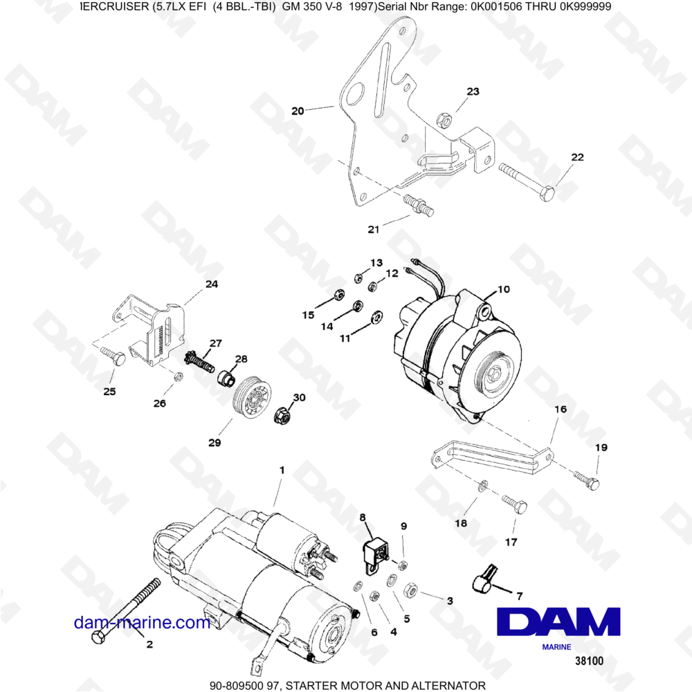 Vue éclatée STARTER AND ALTERNATOR pour moteur MERCRUISER 5.7LX EFI