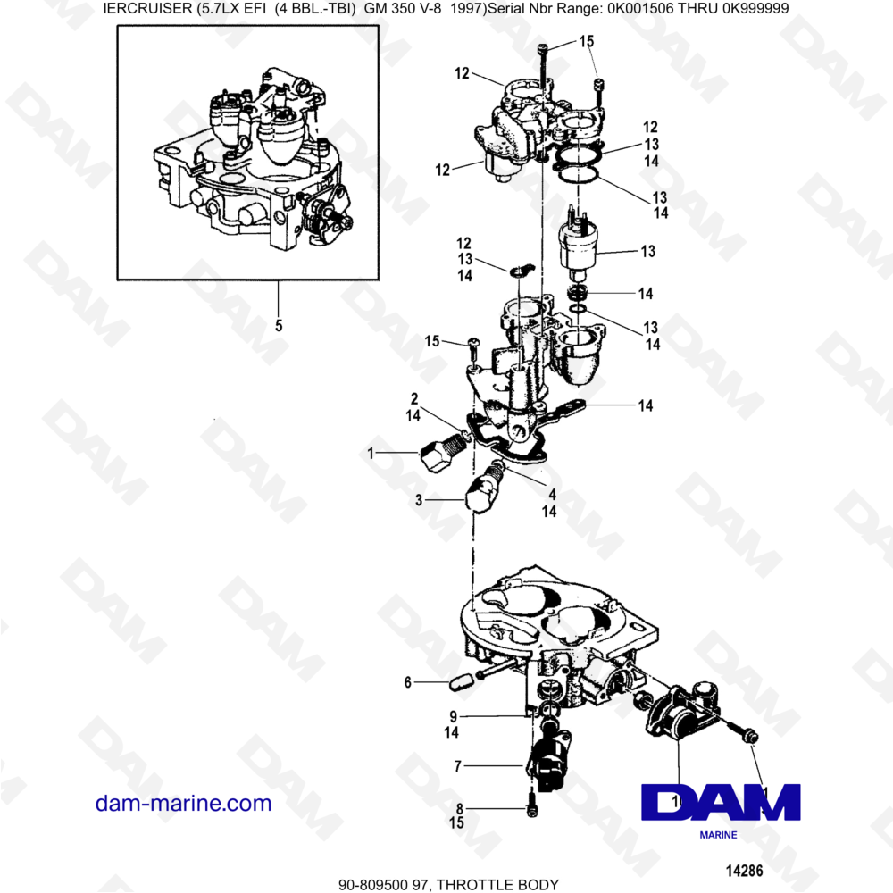 Vue éclatée BUTTERFLY BODY pour moteur MERCRUISER 5.7LX EFI