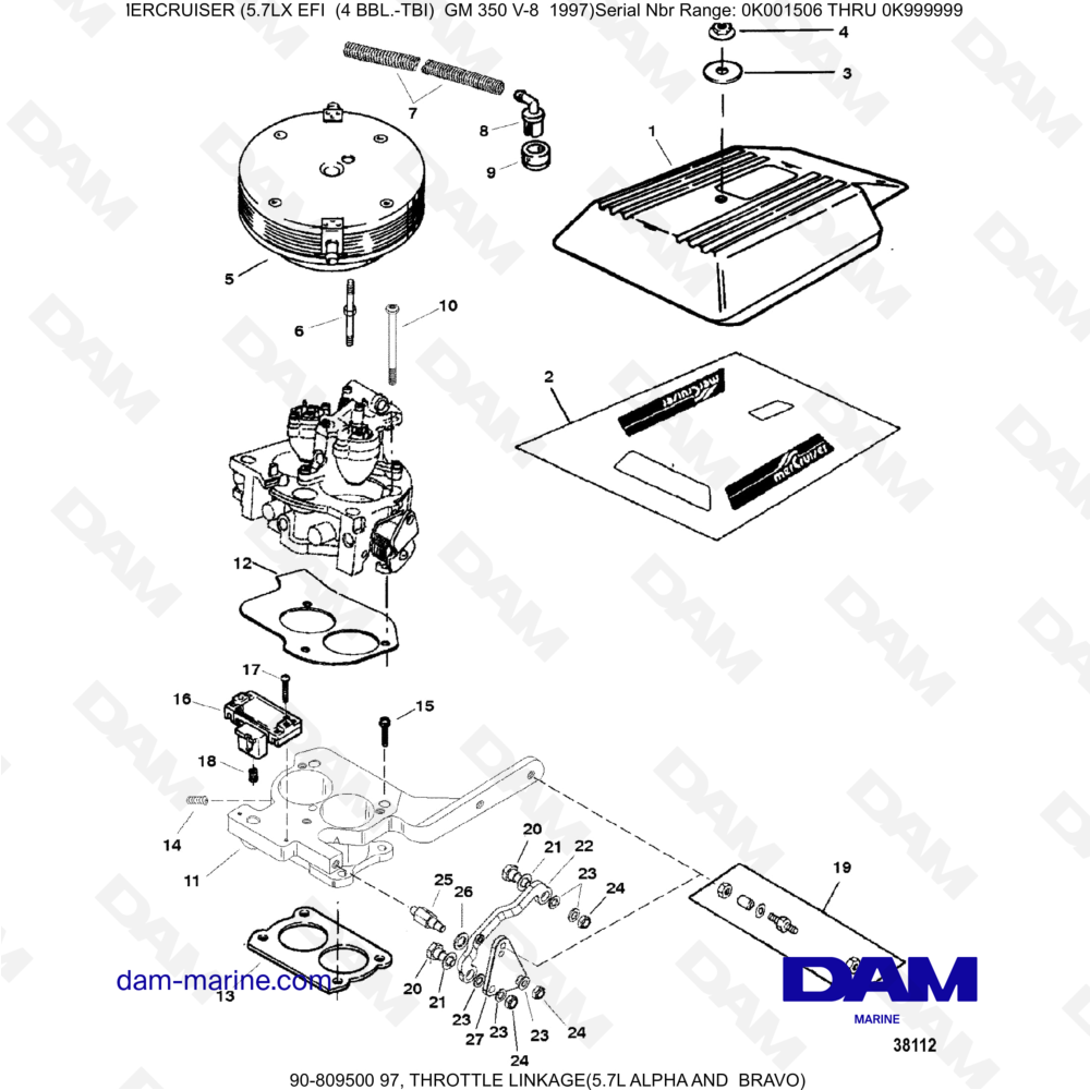 Vue éclatée ACCELERATOR LINK pour moteur MERCRUISER 5.7LX EFI