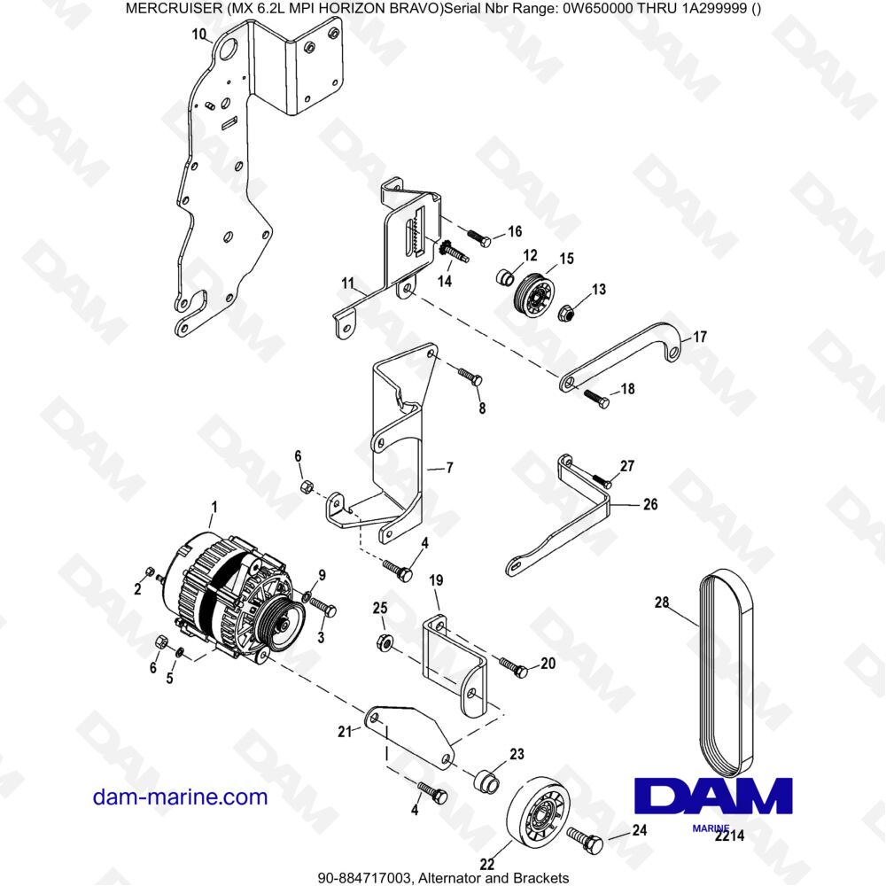 Vue éclatée ALTERNATORE E STAFFE pour moteur MERCRUISER 6.2L MPI