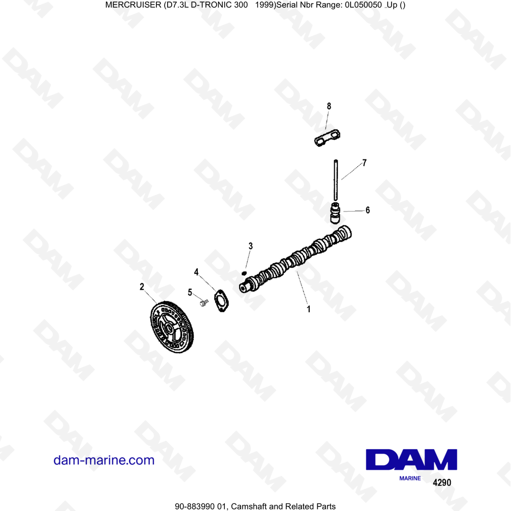 Vue éclatée ALBERO A CAMME pour moteur Mercruiser 7.3L D-TRONIC