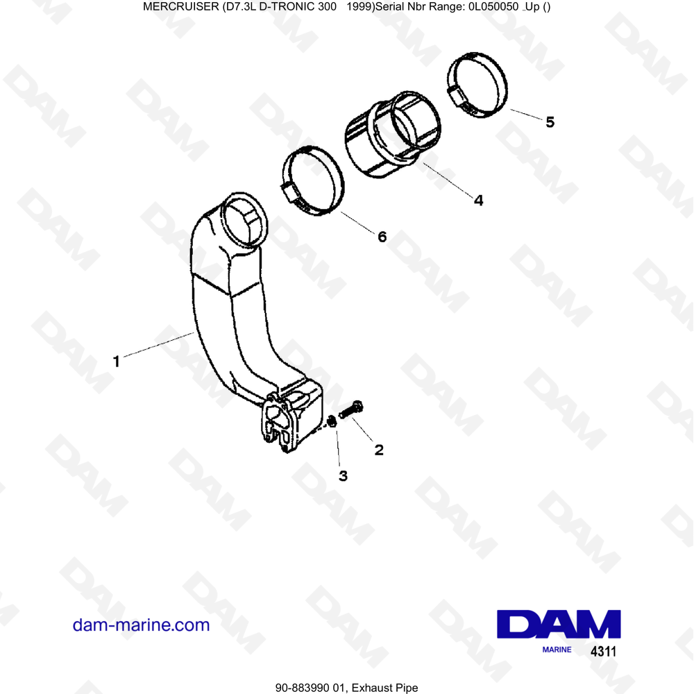 Vue éclatée TUBO DI SCARICO pour moteur Mercruiser 7.3L D-TRONIC