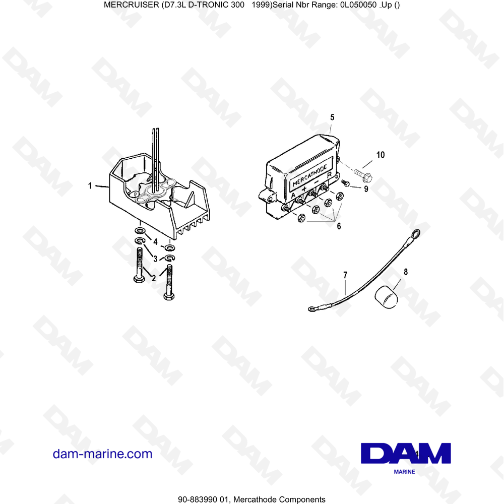 Vue éclatée COMPONENTI MERCATHODE pour moteur Mercruiser 7.3L D-TRONIC