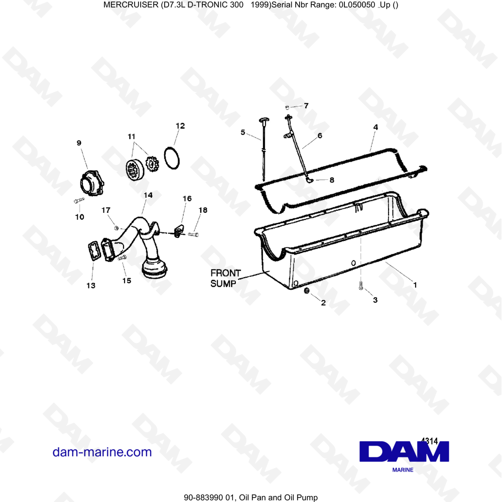 Vue éclatée COPPA DELL'OLIO E POMPA DELL'OLIO pour moteur Mercruiser 7.3L D-TRONIC
