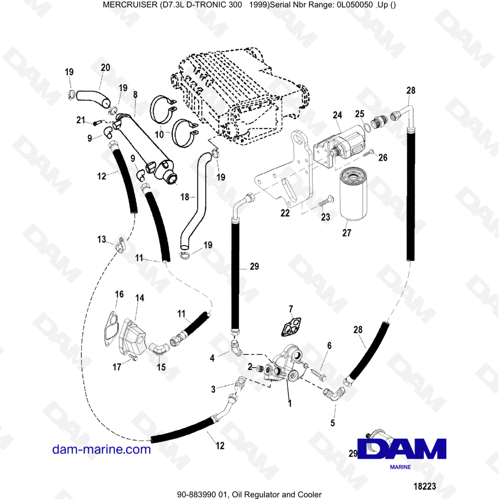 Vue éclatée REGOLATORE E RAFFREDDATORE DELL'OLIO pour moteur Mercruiser 7.3L D-TRONIC