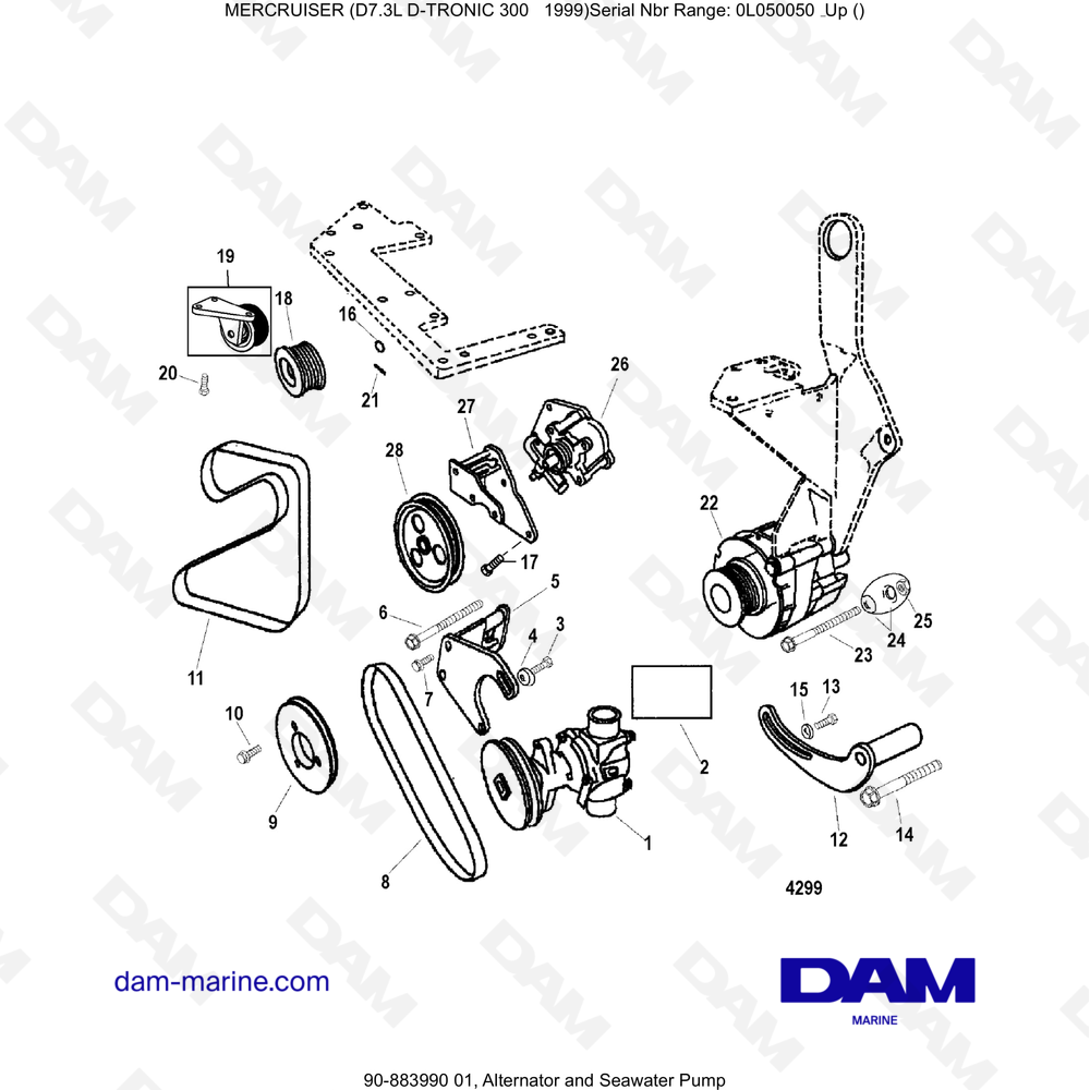 Vue éclatée POMPA PER ACQUA DI MARE pour moteur Mercruiser 7.3L D-TRONIC