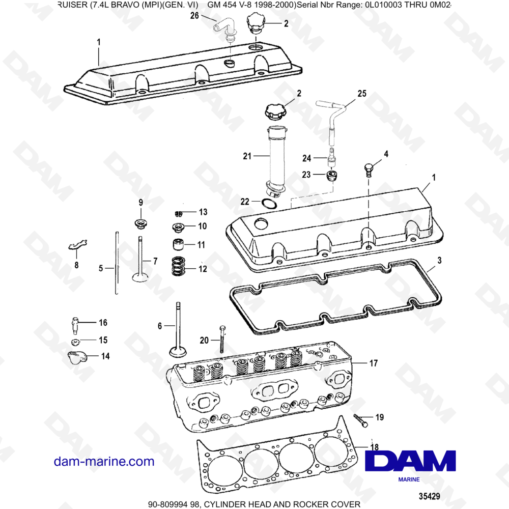 Vue éclatée TESTATA E COPERCHIO BILANCIERI pour moteur MERCRUISER 7.4L BRAVO MPI (G6)