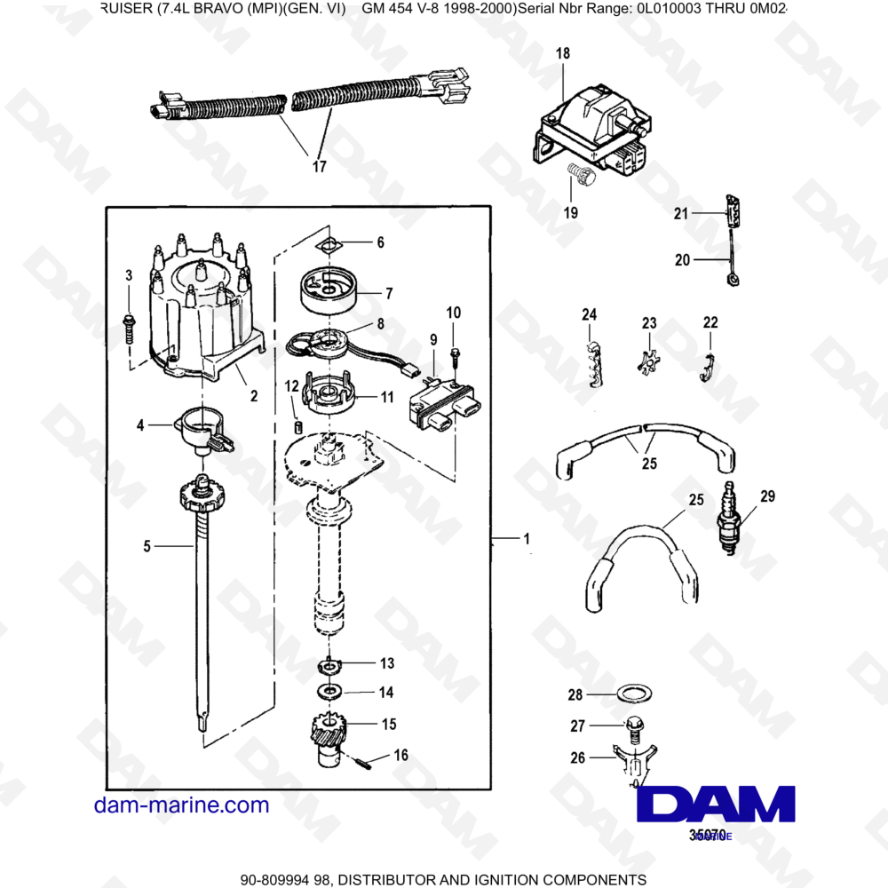 Vue éclatée DISTRIBUTORE E COMPONENTI DI ACCENSIONE pour moteur MERCRUISER 7.4L BRAVO MPI (G6)