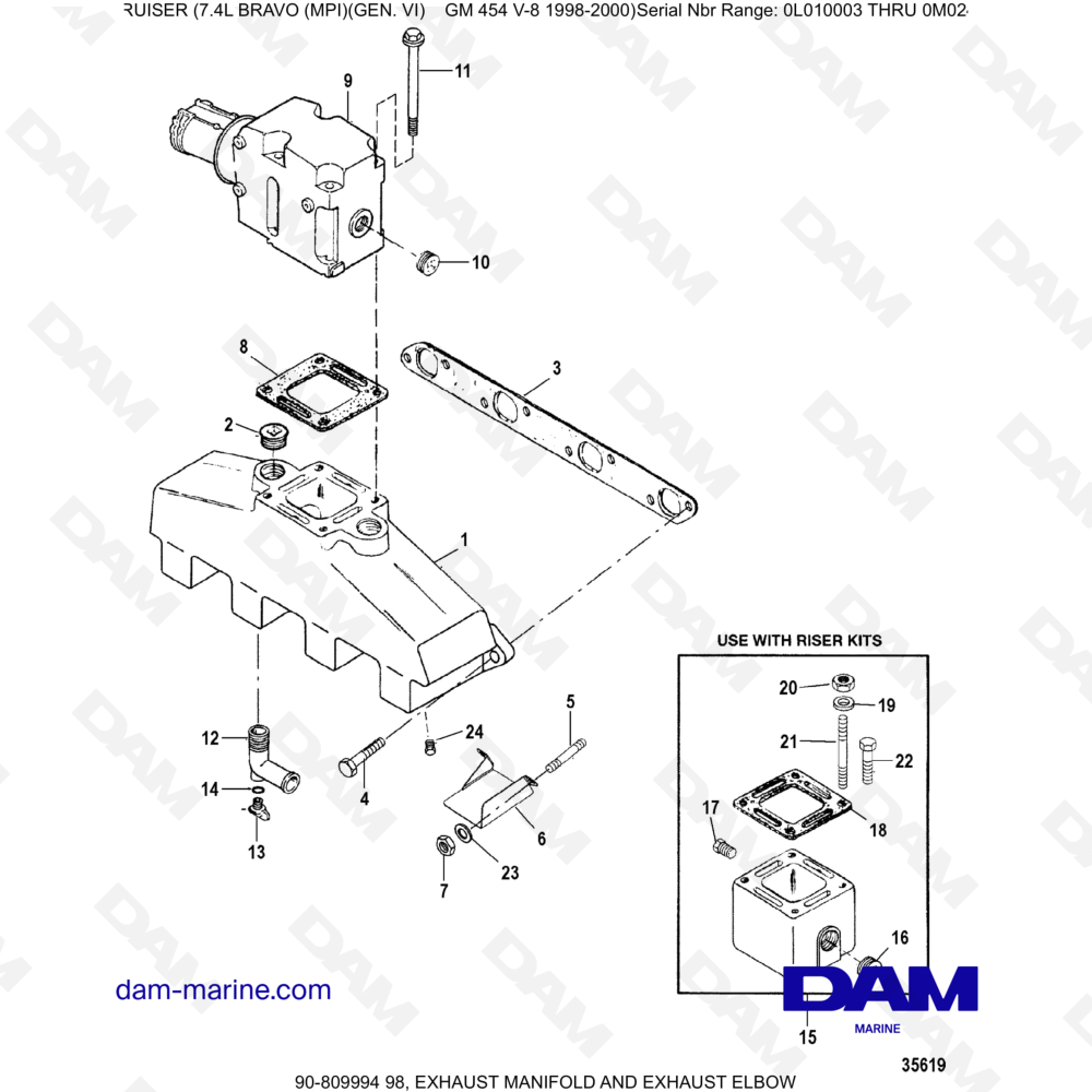 Vue éclatée COLLETTORE DI SCARICO E GOMITO DI SCARICO pour moteur MERCRUISER 7.4L BRAVO MPI (G6)