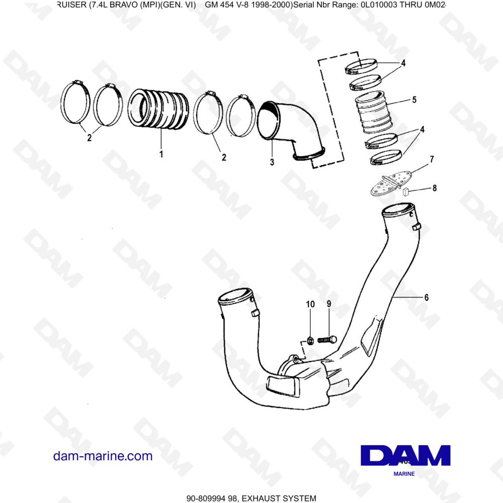 Vue éclatée SISTEMA DI SCARICO pour moteur MERCRUISER 7.4L BRAVO MPI (G6)