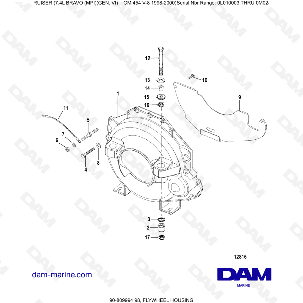 Vue éclatée ALLOGGIAMENTO DEL VOLANO pour moteur MERCRUISER 7.4L BRAVO MPI (G6)