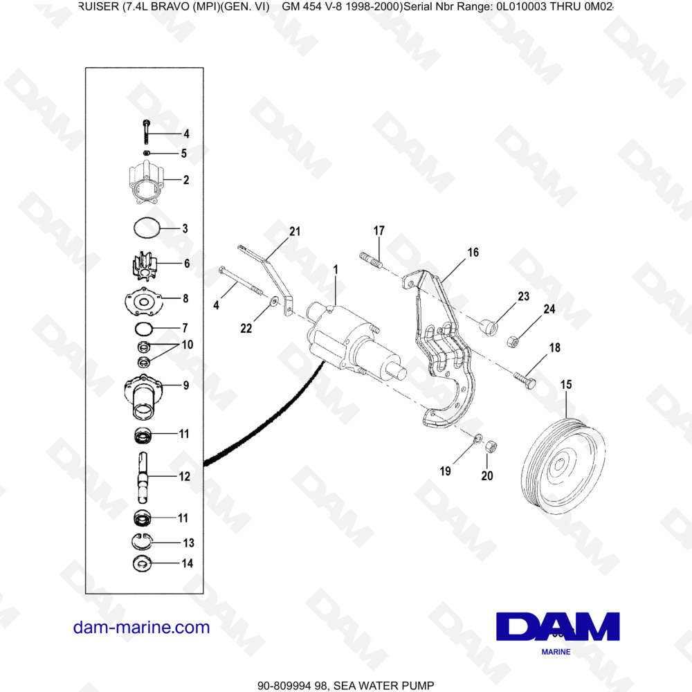 Vue éclatée POMPA ACQUA DI MARE pour moteur MERCRUISER 7.4L BRAVO MPI (G6)