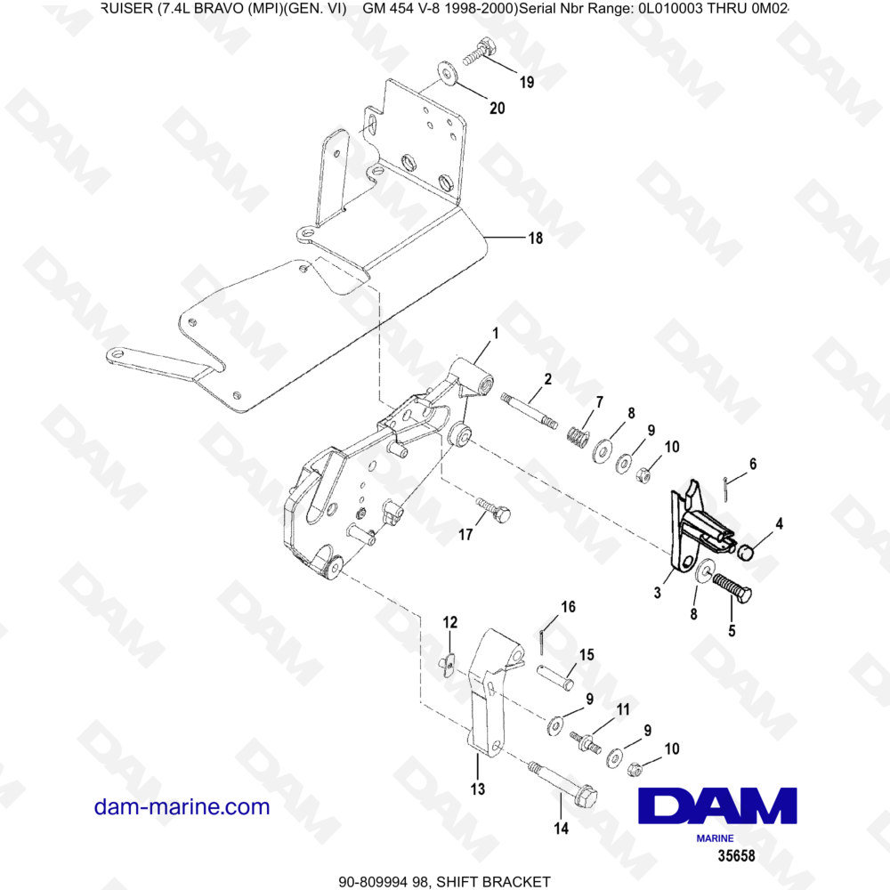 Vue éclatée PARENTESI DI SPOSTAMENTO pour moteur MERCRUISER 7.4L BRAVO MPI (G6)