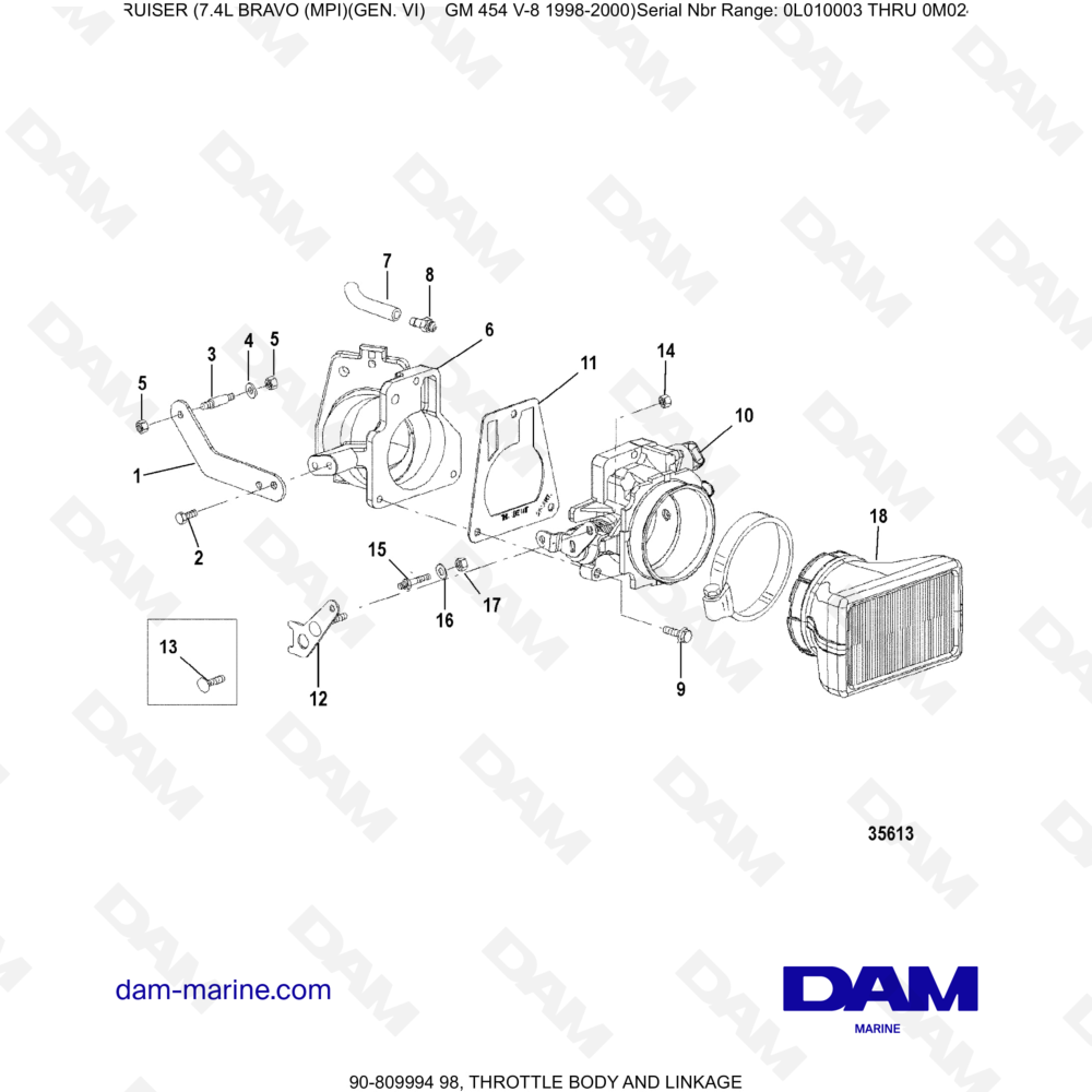Vue éclatée CORPO FARFALLATO E LEVERAGGIO pour moteur MERCRUISER 7.4L BRAVO MPI (G6)