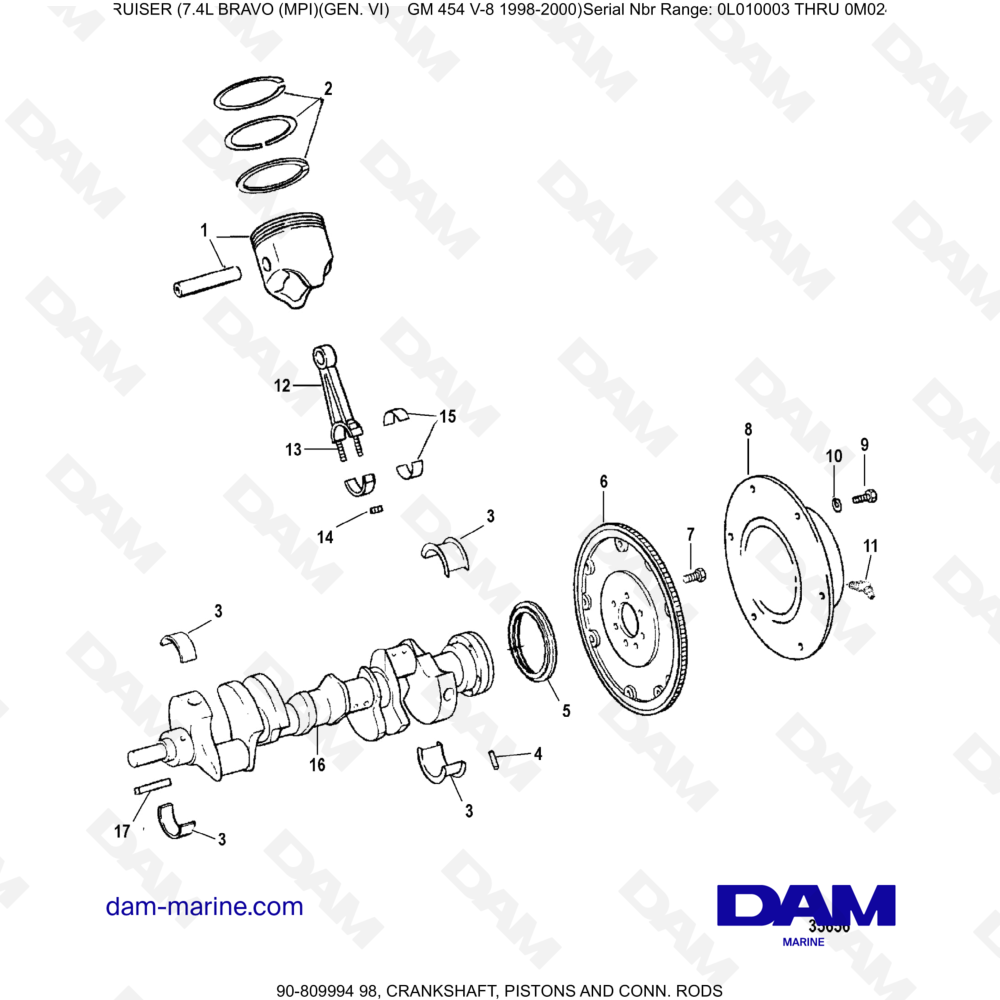 Vue éclatée ALBERO MOTORE, PISTONI E BIELLE. pour moteur MERCRUISER 7.4L BRAVO MPI (G6)