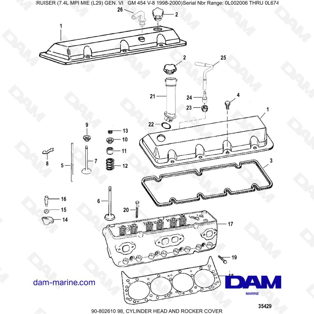 Vue éclatée TESTATA E COPERCHIO BILANCIERI pour moteur MERCRUISER 7.4L MIE MPI