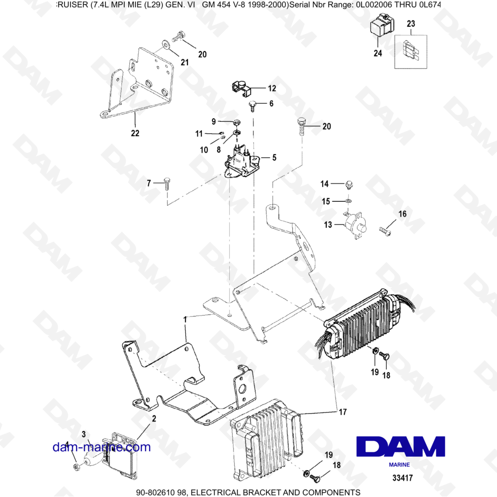 Vue éclatée SUPPORTO ELETTRICO E COMPONENTI pour moteur MERCRUISER 7.4L MIE MPI