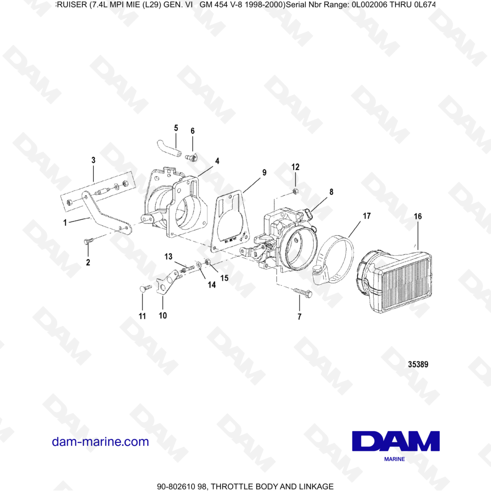 Vue éclatée CORPO FARFALLATO E LEVERAGGIO pour moteur MERCRUISER 7.4L MIE MPI