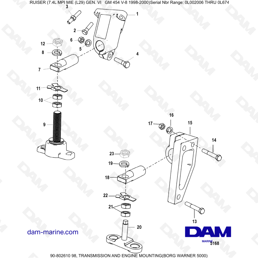 Vue éclatée TRASMISSIONE E MONTAGGIO MOTORE pour moteur MERCRUISER 7.4L MIE MPI