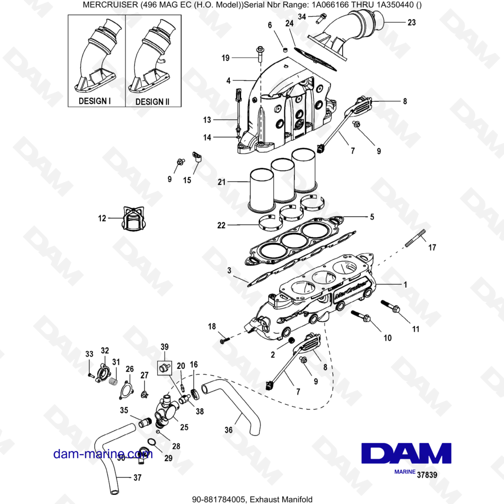 Vue éclatée COLECTOR DE ESCAPE pour moteur MERCRUISER 8.1L 496 MAG EC HO