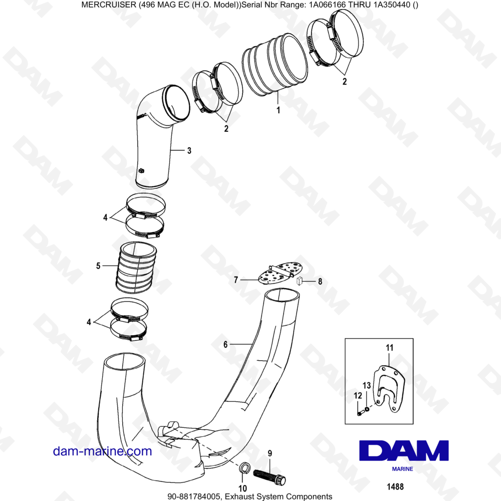 Vue éclatée COMPONENTES DEL SISTEMA DE ESCAPE pour moteur MERCRUISER 8.1L 496 MAG EC HO