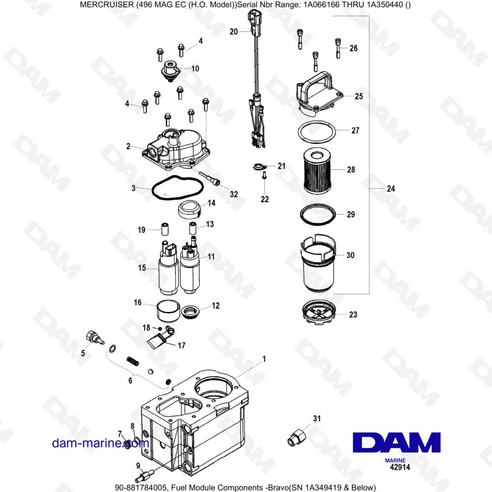 Vue éclatée COMPONENTES DEL MÓDULO DE COMBUSTIBLE pour moteur MERCRUISER 8.1L 496 MAG EC HO