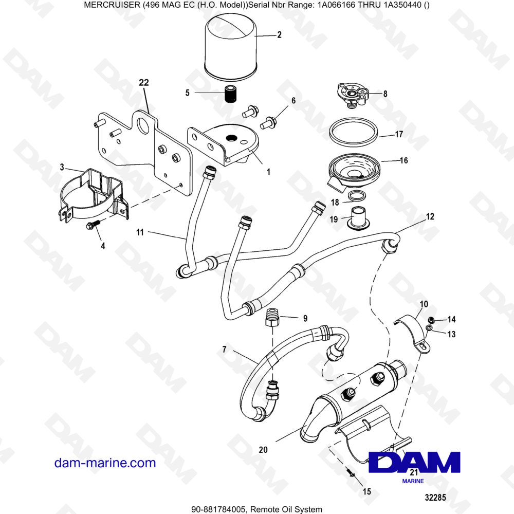 Vue éclatée SISTEMA DE ACEITE REMOTO pour moteur MERCRUISER 8.1L 496 MAG EC HO