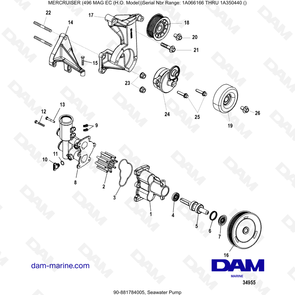 Vue éclatée BOMBA DE AGUA DE MAR pour moteur MERCRUISER 8.1L 496 MAG EC HO