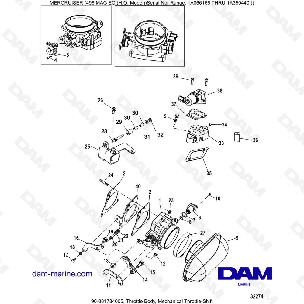 Vue éclatée CUERPO DEL ACELERADOR, CAMBIO DE ACELERADOR DIGITAL pour moteur MERCRUISER 8.1L 496 MAG EC HO