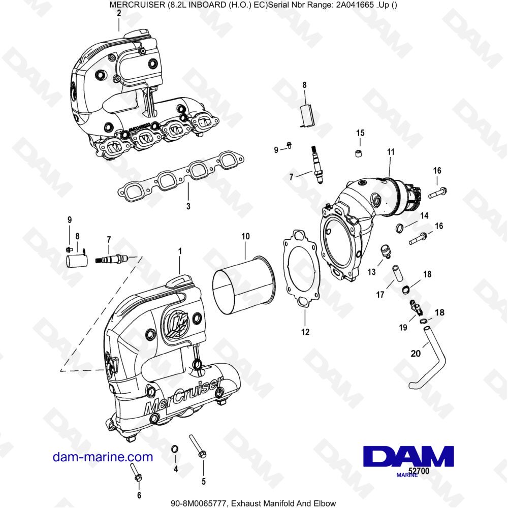 Vue éclatée COLECTOR DE ESCAPE Y CODO pour moteur MERCRUISER 8.2L INBOARD EC HO